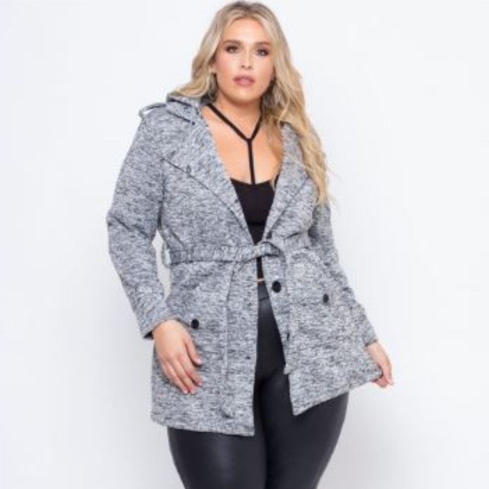 NWT Curvy Sense Plus Size Hooded Heathered Coat